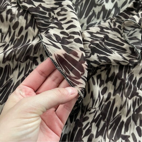 New Ted Baker Bertei Brown Abstract Beaded Trim Ruffle Sheer Blouse - Picture 5 of 10